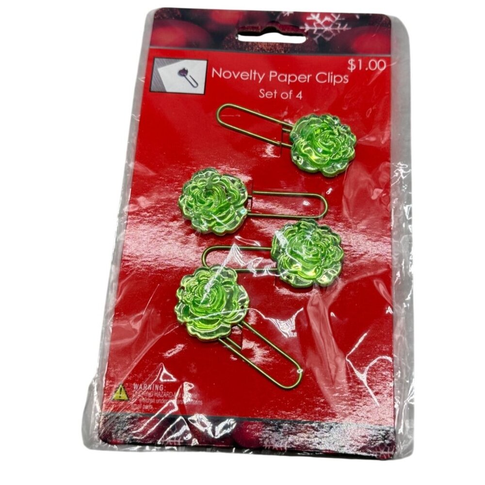 Green Succulent Novelty Paper Clips Set Of 4 READ NEW
